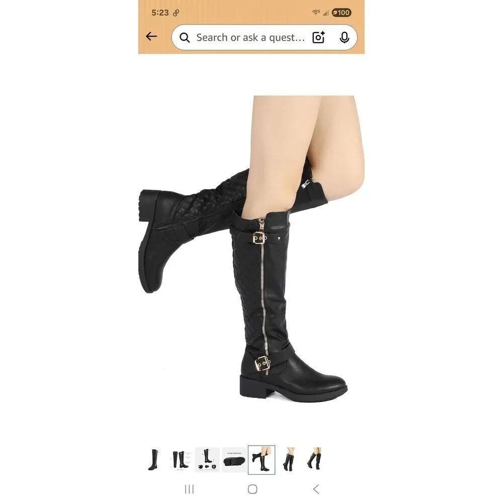 New Dream Pairs Utah Knee High Wide Calf black low heel riding boots womens 8.5